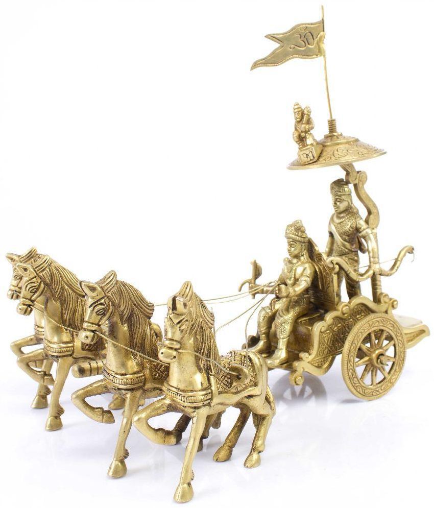 Krishna Arjun Rath Chariot with 4 horses Brass