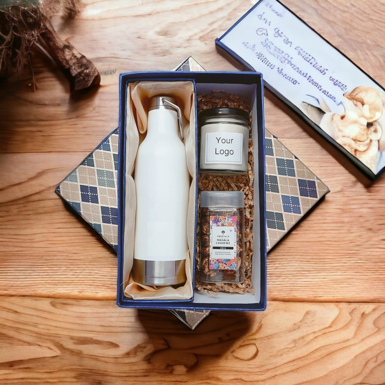 3 in 1 Customise Welcome Kit with Steel Insulated Bottle with Jar, candle and Chocolate Box