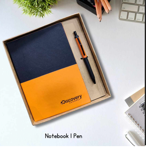 2 in 1 Dual Colour Orange and Blue Dairy with Metal Pen