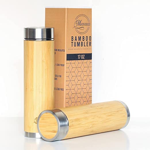 Bamboo Water Bottle 500 ml Stainless Steel-Insulated Flask Eco-Friendly